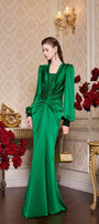 Jazmine Gathered Bouffant Sleeved Silk Lace Extra Long Length Dress - MEAN BLVD