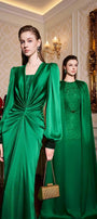 Jazmine Gathered Bouffant Sleeved Silk Lace Extra Long Length Dress - MEAN BLVD