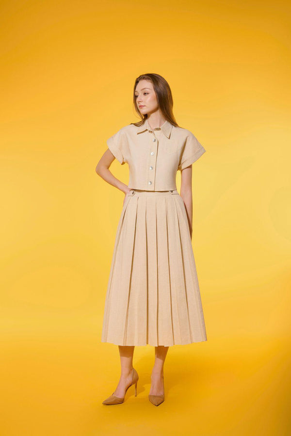 Jazzie A-line Pleated Linen Midi Skirt - MEAN BLVD