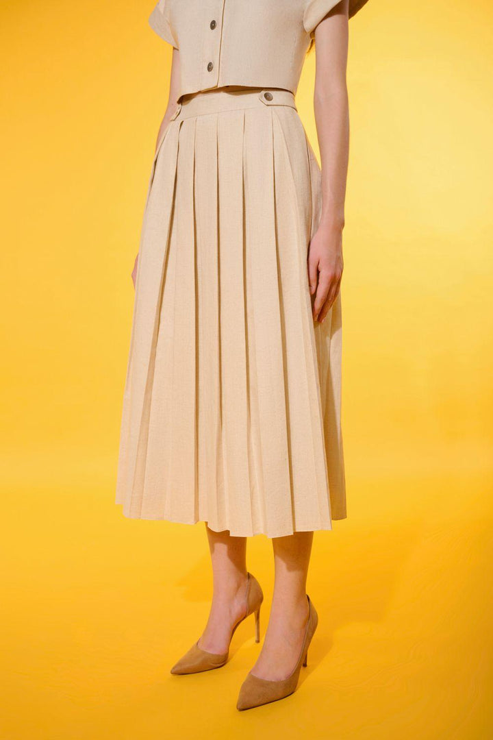 Jazzie A-line Pleated Linen Midi Skirt - MEAN BLVD
