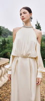 Jeffery Blouson Cuff Sleeved Poly Silk Floor Length Dress - MEAN BLVD