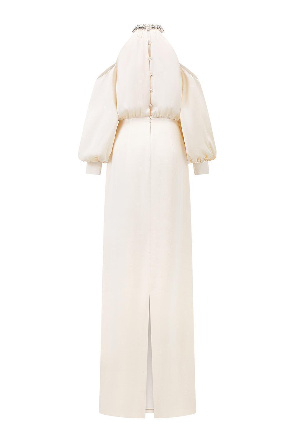 Jeffery Blouson Cuff Sleeved Poly Silk Floor Length Dress - MEAN BLVD