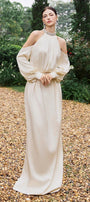 Jeffery Blouson Cuff Sleeved Poly Silk Floor Length Dress - MEAN BLVD