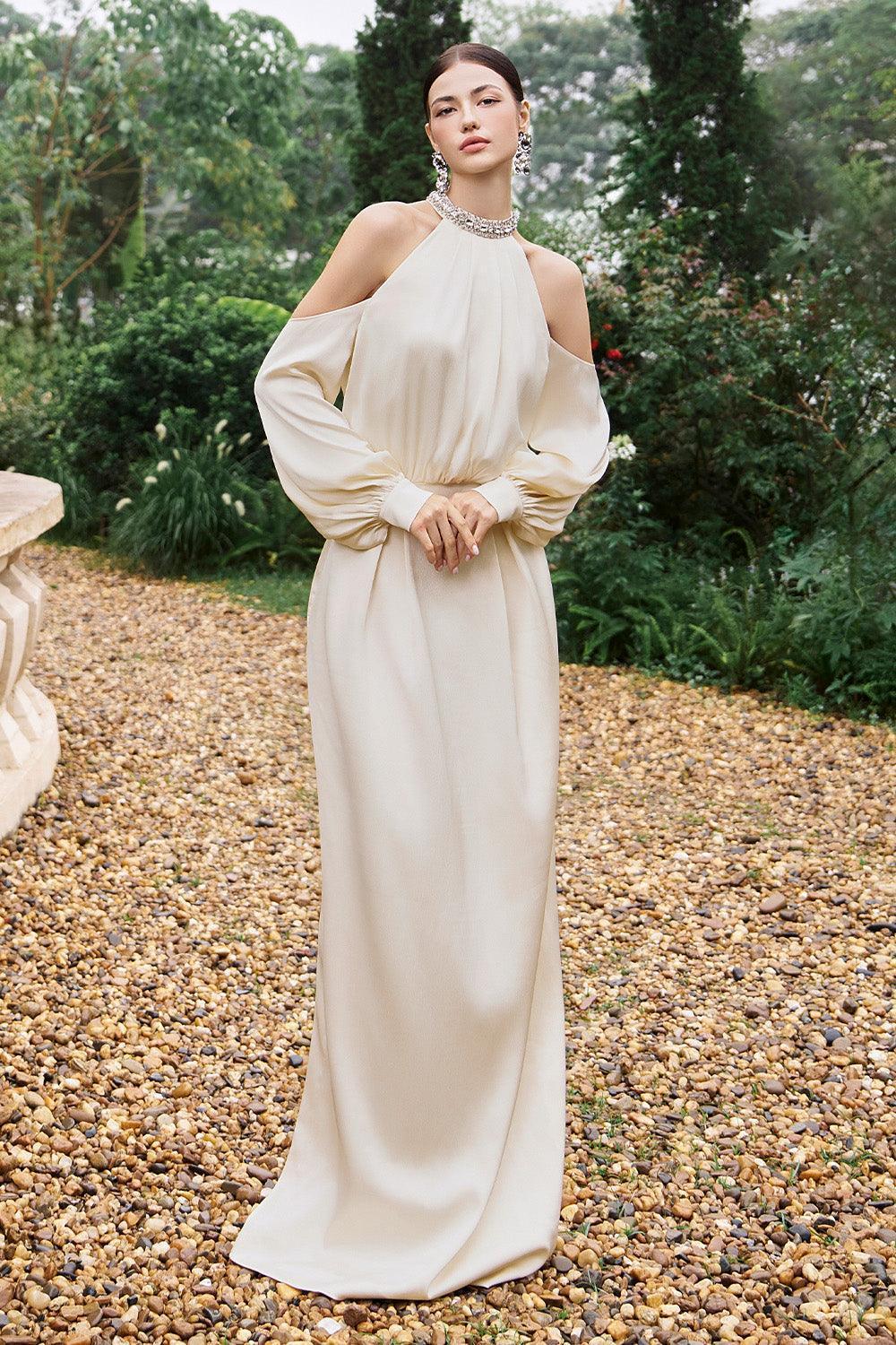 Jeffery Blouson Cuff Sleeved Poly Silk Floor Length Dress - MEAN BLVD