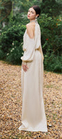 Jeffery Blouson Cuff Sleeved Poly Silk Floor Length Dress - MEAN BLVD