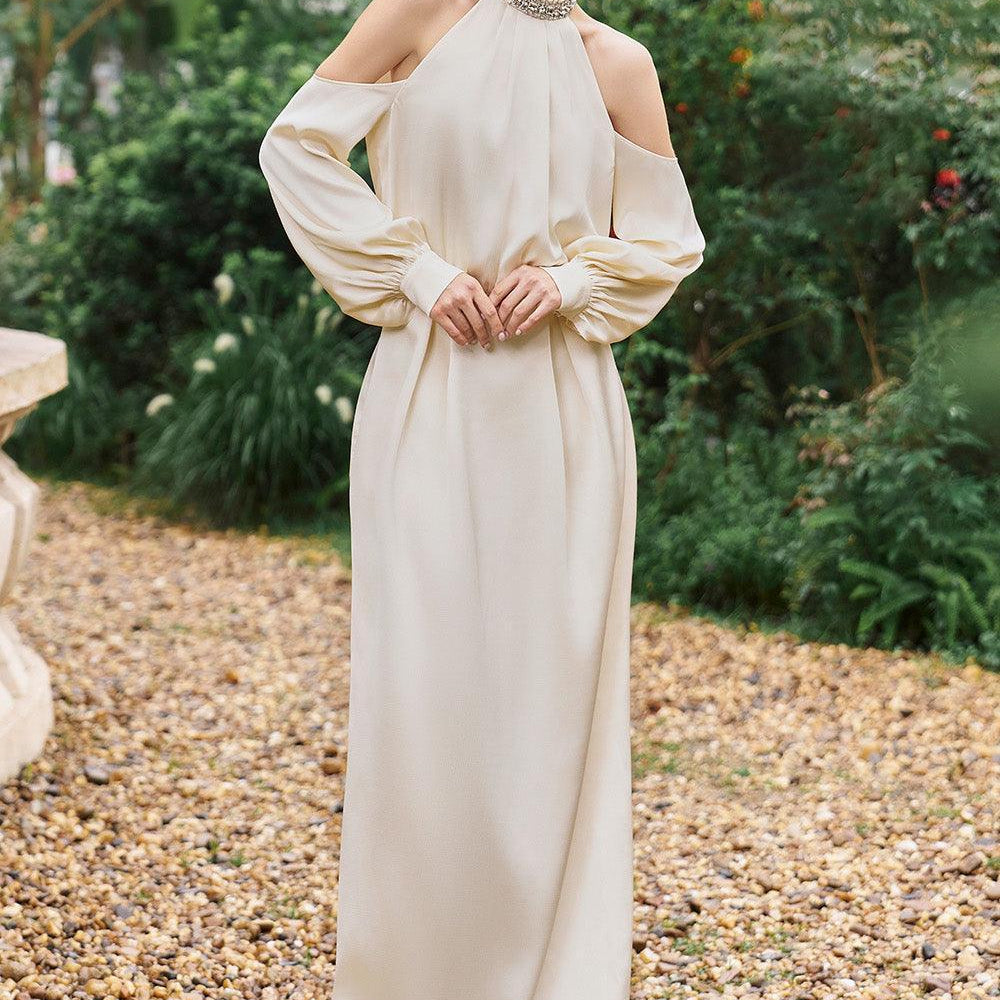 Jeffery Blouson Cuff Sleeved Poly Silk Floor Length Dress - MEAN BLVD