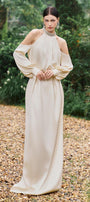 Jeffery Blouson Cuff Sleeved Poly Silk Floor Length Dress - MEAN BLVD