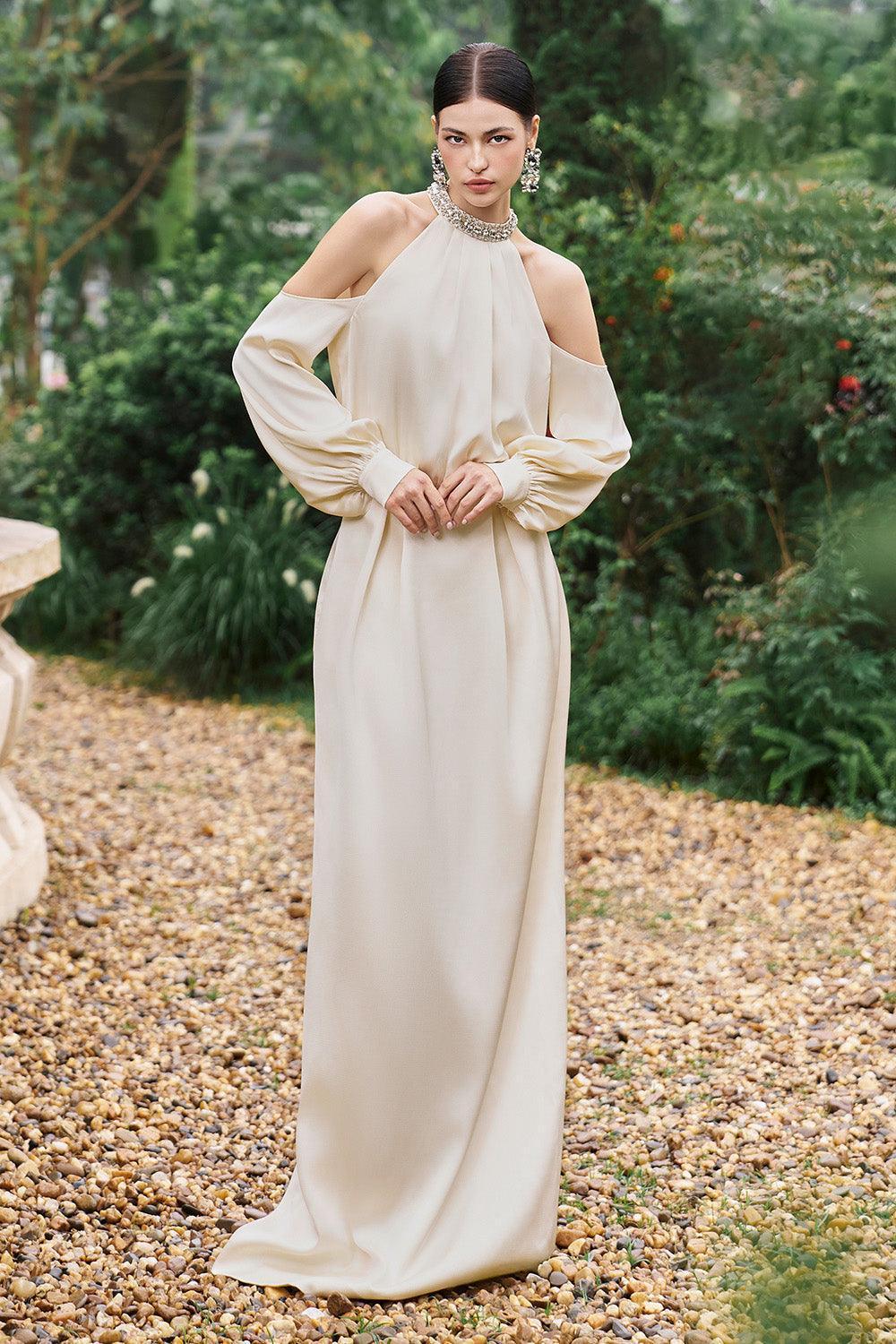 Jeffery Blouson Cuff Sleeved Poly Silk Floor Length Dress - MEAN BLVD