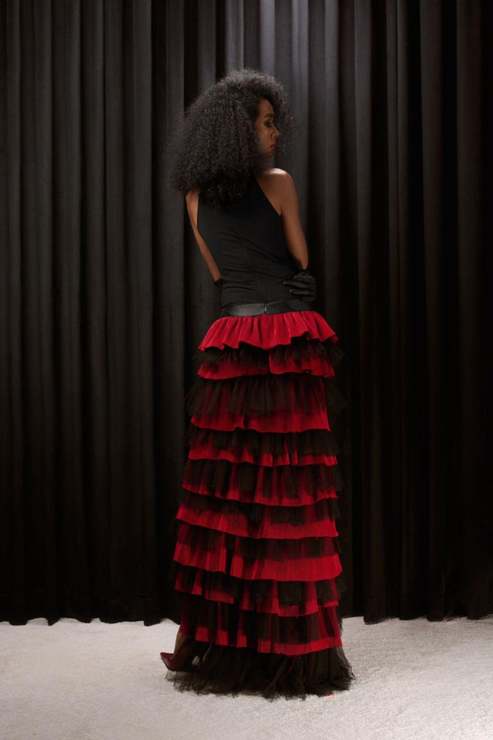 Jenesis Layered Side Slit Mesh Spandex Floor Length Skirt - MEAN BLVD