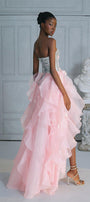 Jenifer Rose Asymmetric Sweetheart Neck Organza Voile High-low Dress - MEAN BLVD