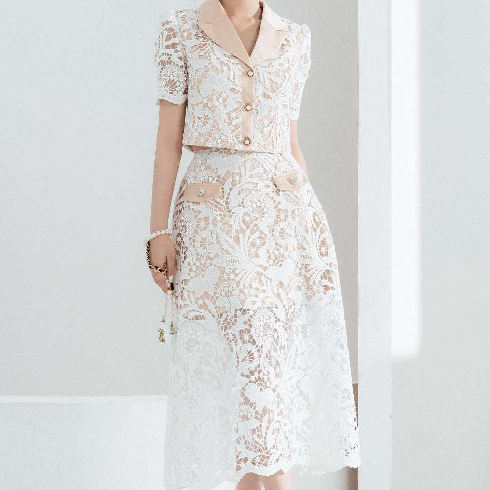 Jenny A-line Flap Pocket Lace Midi Skirt - MEAN BLVD