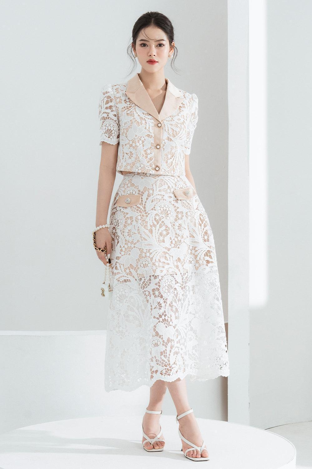 Jenny A-line Flap Pocket Lace Midi Skirt - MEAN BLVD