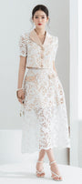 Jenny A-line Flap Pocket Lace Midi Skirt - MEAN BLVD
