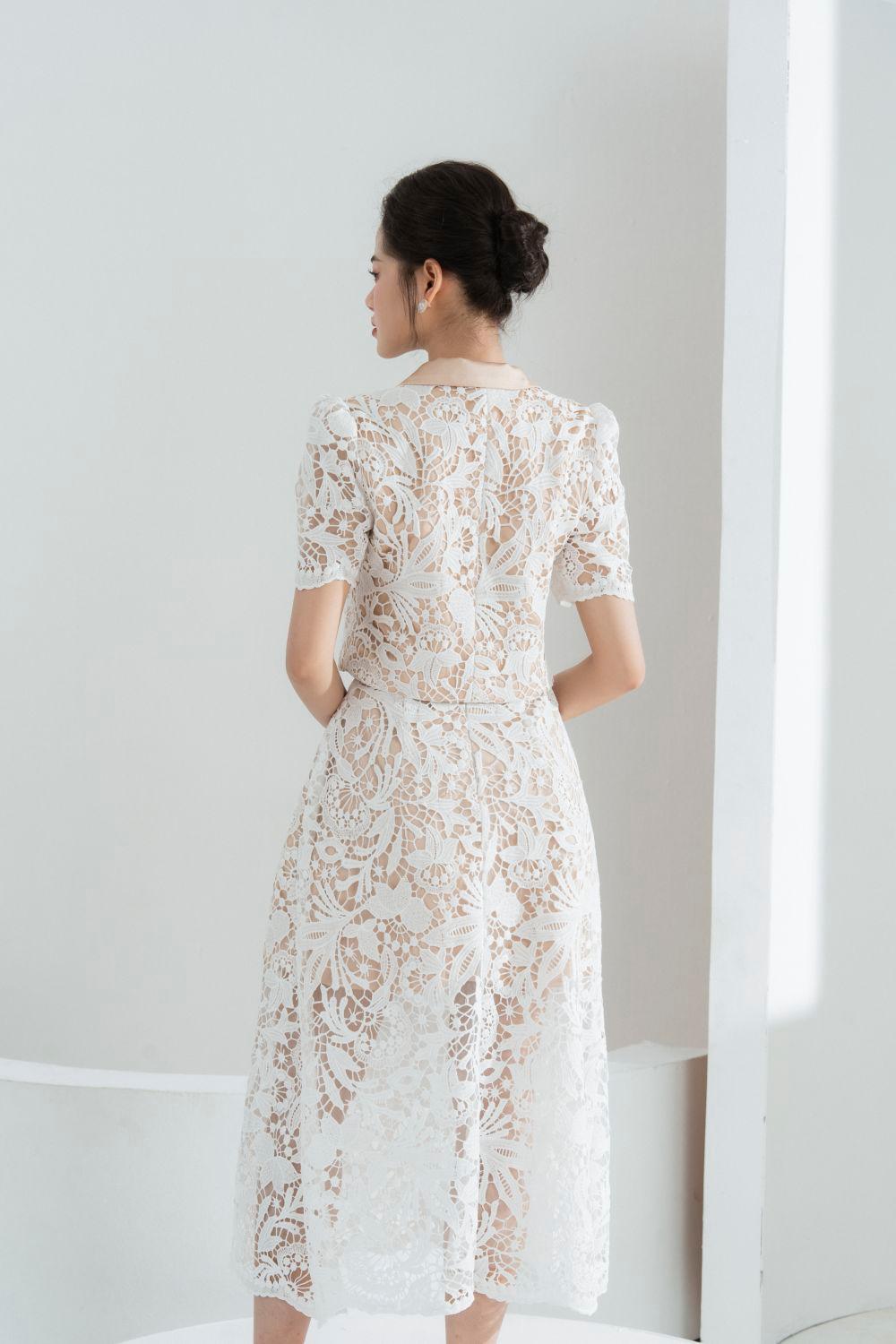 Jenny A-line Flap Pocket Lace Midi Skirt - MEAN BLVD