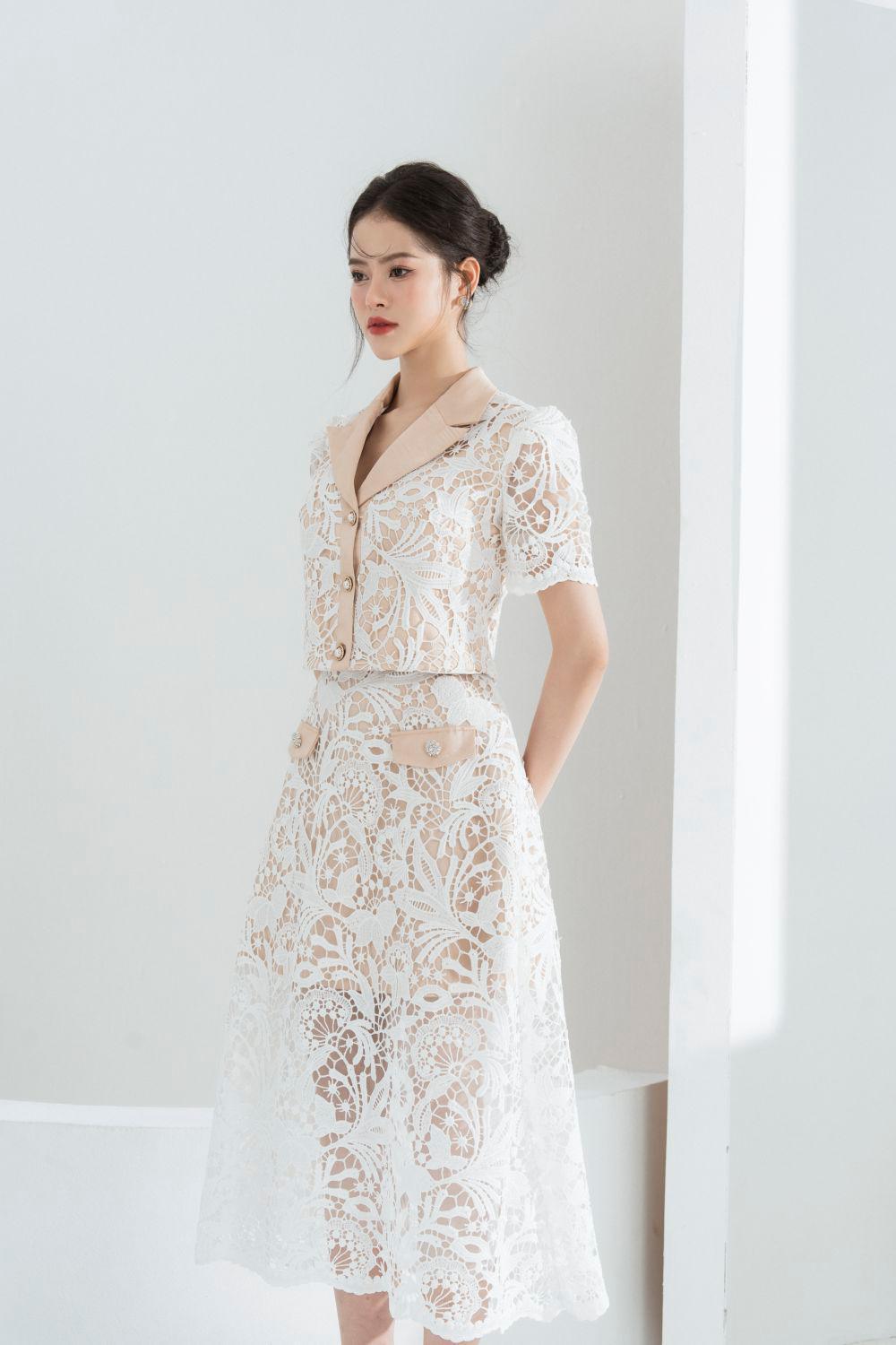 Jenny A-line Flap Pocket Lace Midi Skirt - MEAN BLVD