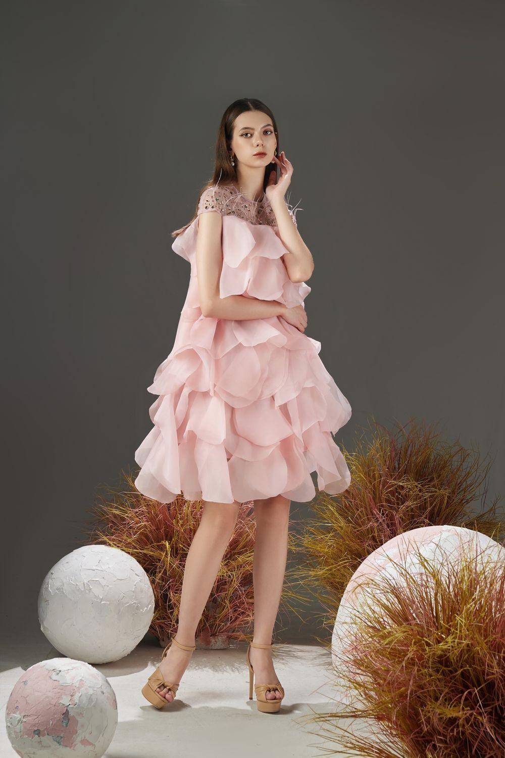 Women's Jenny Layered Round Neck Organza Knee-length Dress XS/S/M/L/XL Pink MEAN BLVD Customize / Pink Women's Jenny Layered Round Neck Organza Knee-length Dress XS/S/M/L/XL Pink MEAN BLVD Customize / Pink