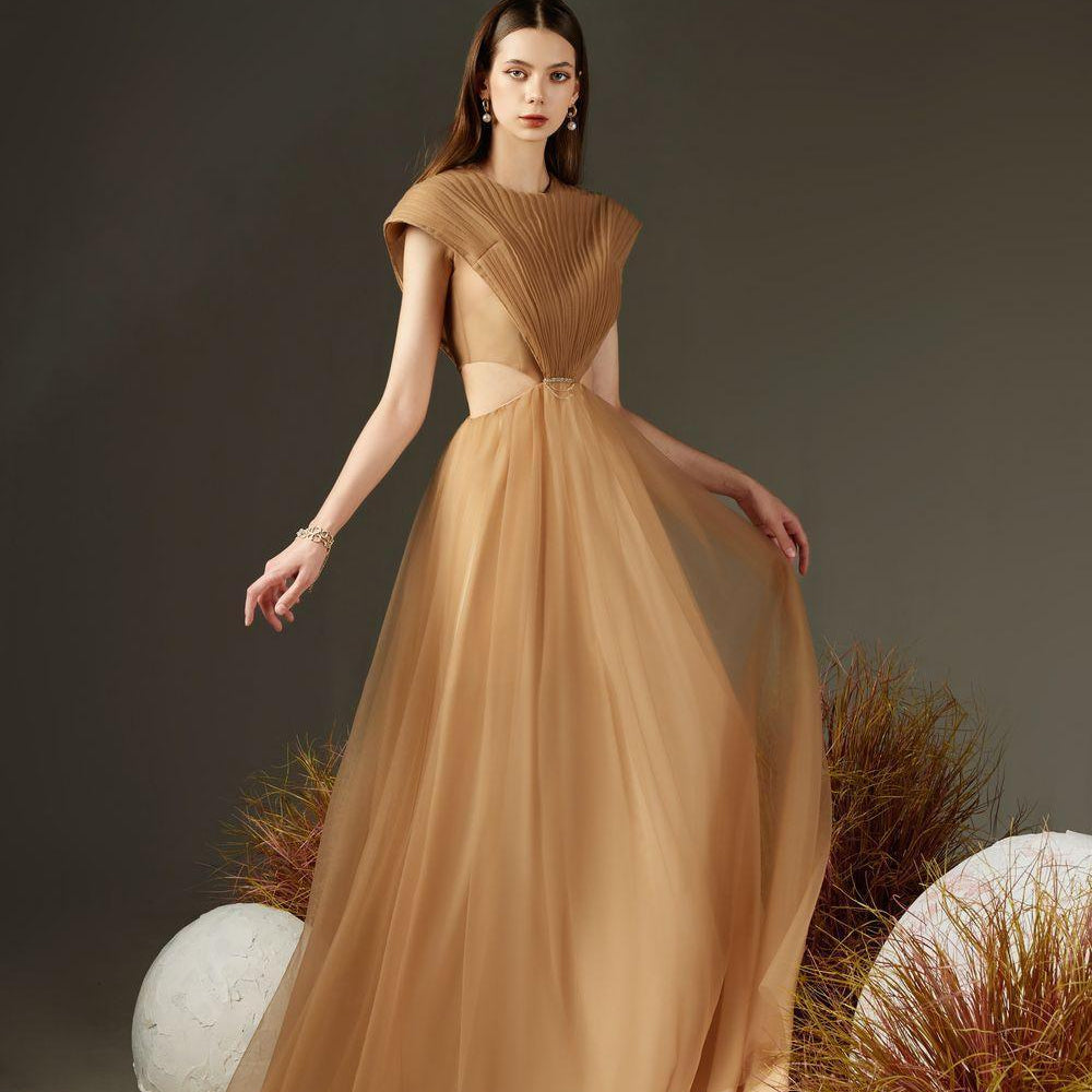 Jensen Pleated Cut-Out Organza Maxi Dress - MEAN BLVD