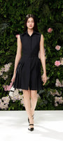 Joanna Pleated Folded Collar Wool Above The Knee Dress - MEAN BLVD