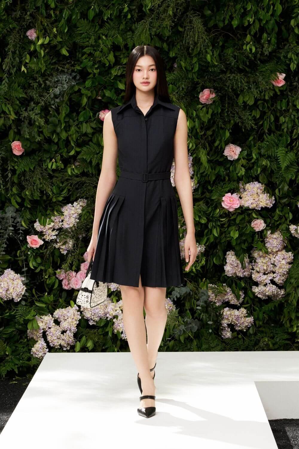 Joanna Pleated Folded Collar Wool Above The Knee Dress - MEAN BLVD