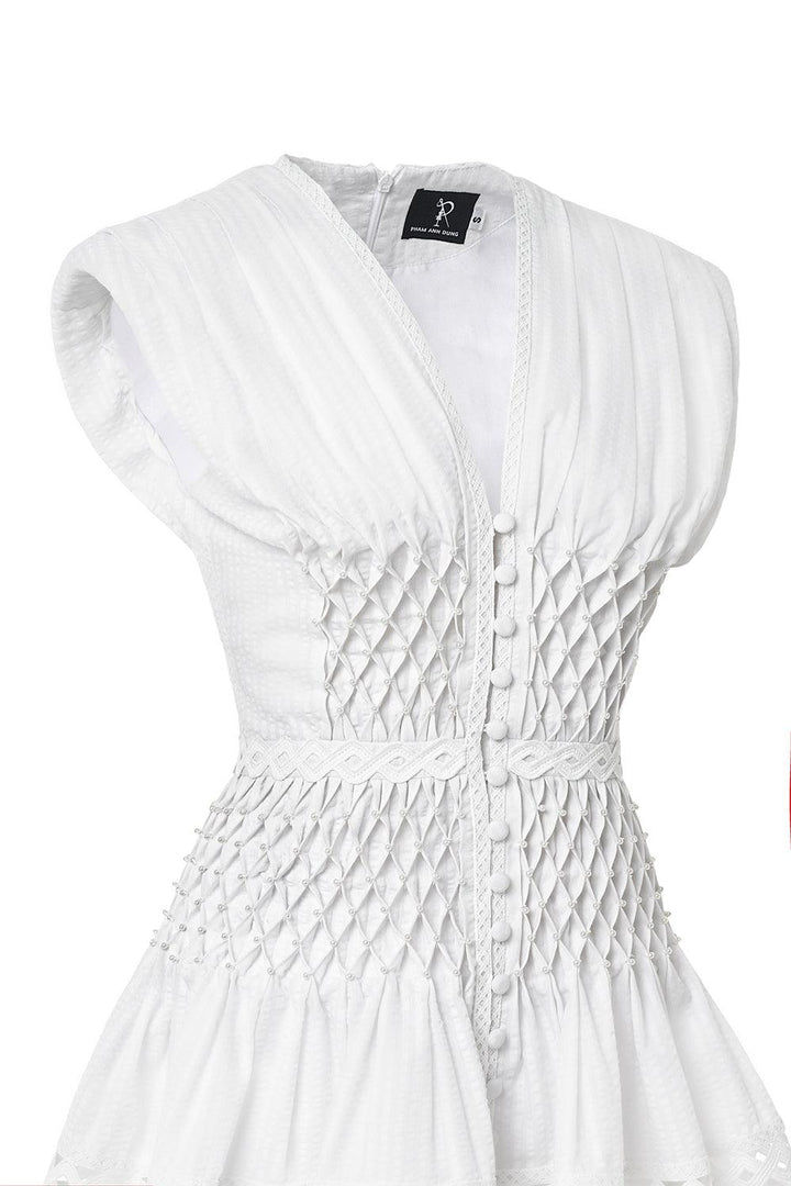Jocasta Fit and Flare V-Neck Linen Mini Dress - MEAN BLVD