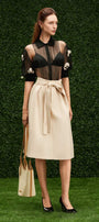 Jocelyn A-line Ribbon Khaki Calf Length Skirt - MEAN BLVD