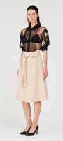 Jocelyn A-line Ribbon Khaki Calf Length Skirt - MEAN BLVD
