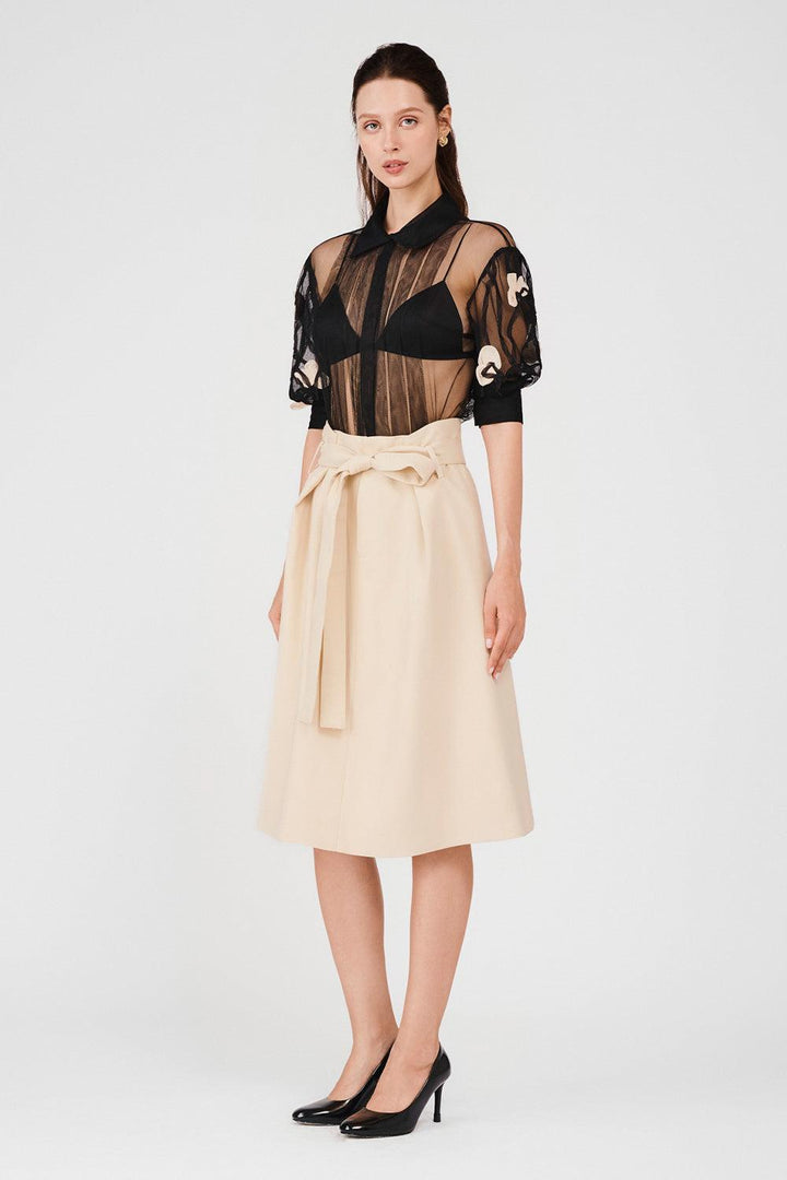 Jocelyn A-line Ribbon Khaki Calf Length Skirt - MEAN BLVD