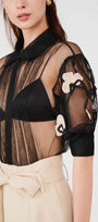 Jocelyn Pleated See-Through Mesh Sheer Shirt - MEAN BLVD