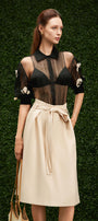 Jocelyn Pleated See-Through Mesh Sheer Shirt - MEAN BLVD