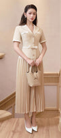 Jocelyn Pleated V-Neck Linen Cotton Midi Dress - MEAN BLVD