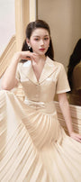Jocelyn Pleated V-Neck Linen Cotton Midi Dress - MEAN BLVD