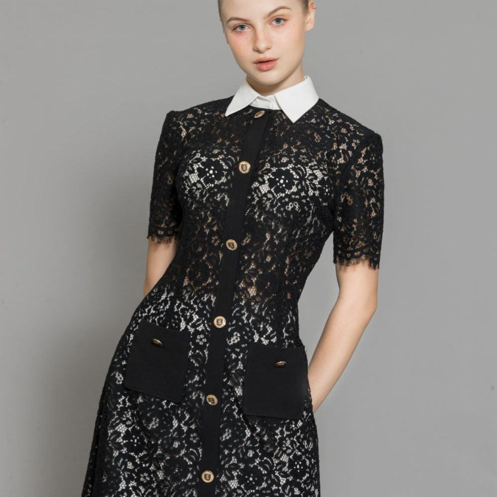 Joelle A-line Contrasting Collar Lace Above The Knee Dress - MEAN BLVD