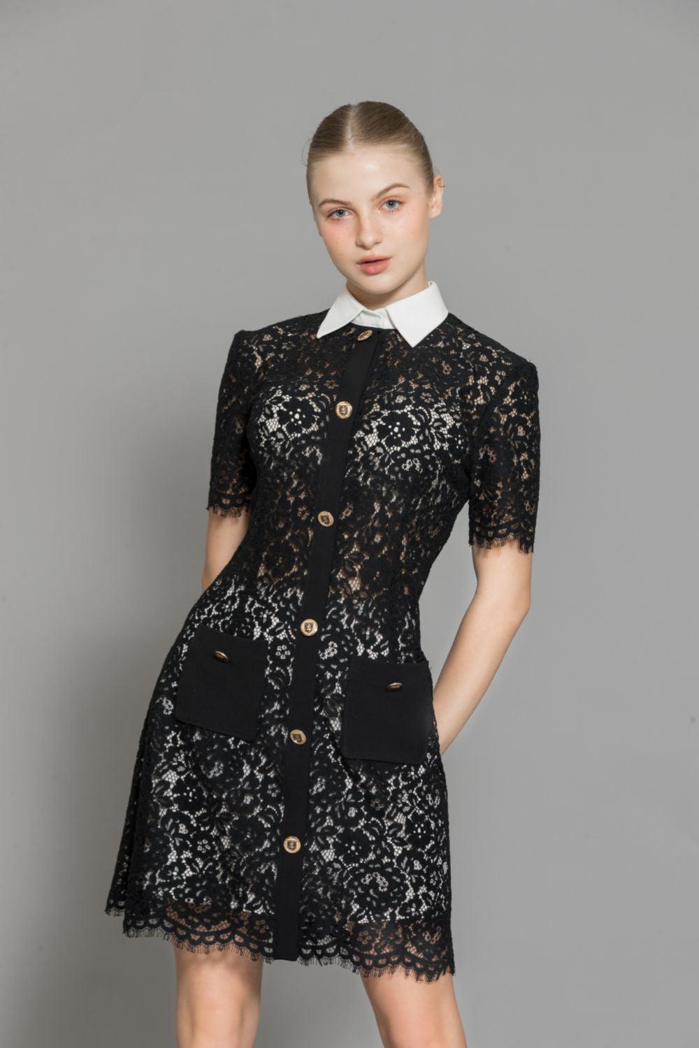 Joelle A-line Contrasting Collar Lace Above The Knee Dress - MEAN BLVD