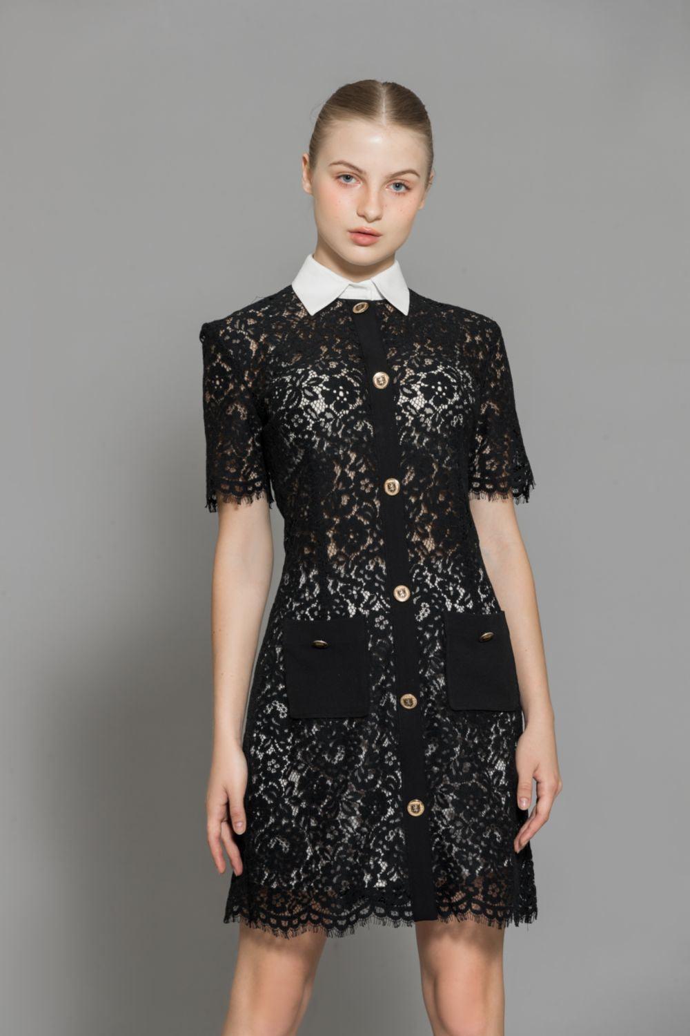 Joelle A-line Contrasting Collar Lace Above The Knee Dress - MEAN BLVD