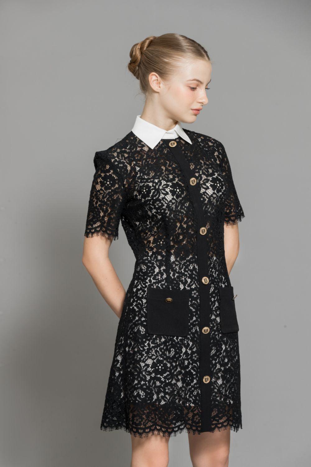 Joelle A-line Contrasting Collar Lace Above The Knee Dress - MEAN BLVD
