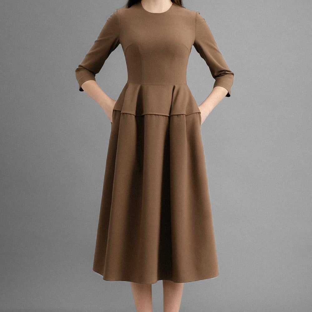 Joelle A-line Round Neck Polycotton Midi Dress - MEAN BLVD