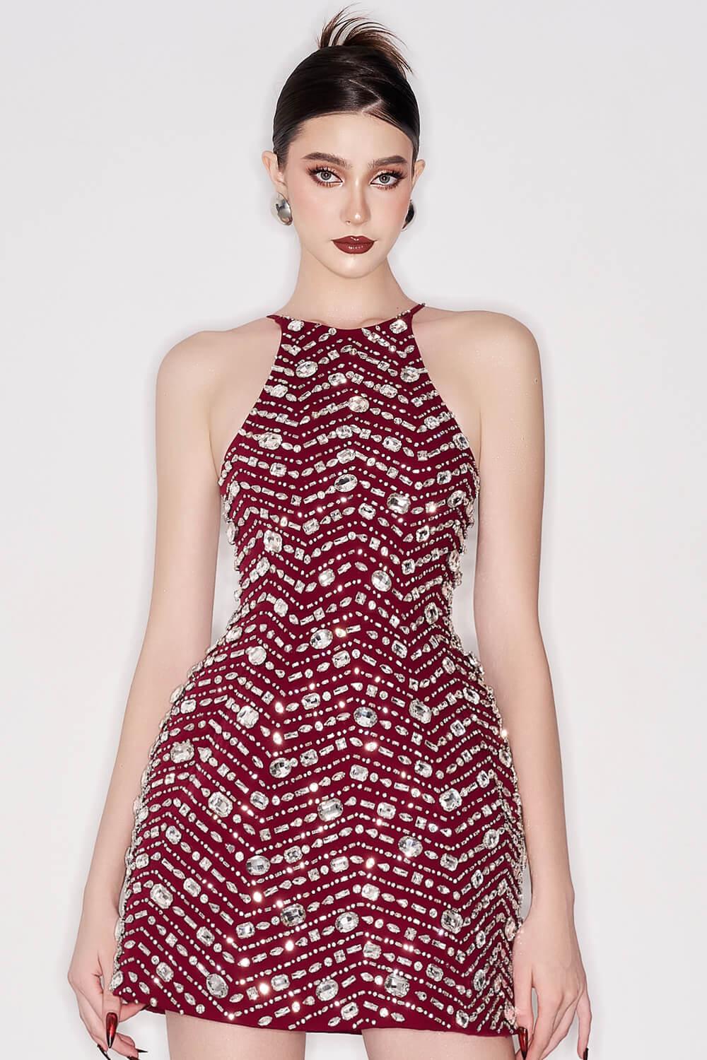 Women's Joelle A-line Stone Crepe Mini Dress XS/S/M/L/Customize Red MEAN BLVD Women's Joelle A-line Stone Crepe Mini Dress XS/S/M/L/Customize Red MEAN BLVD