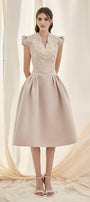 Jolie Ariadne A-line Puffy Sleeved Taffeta Midi Dress - MEAN BLVD