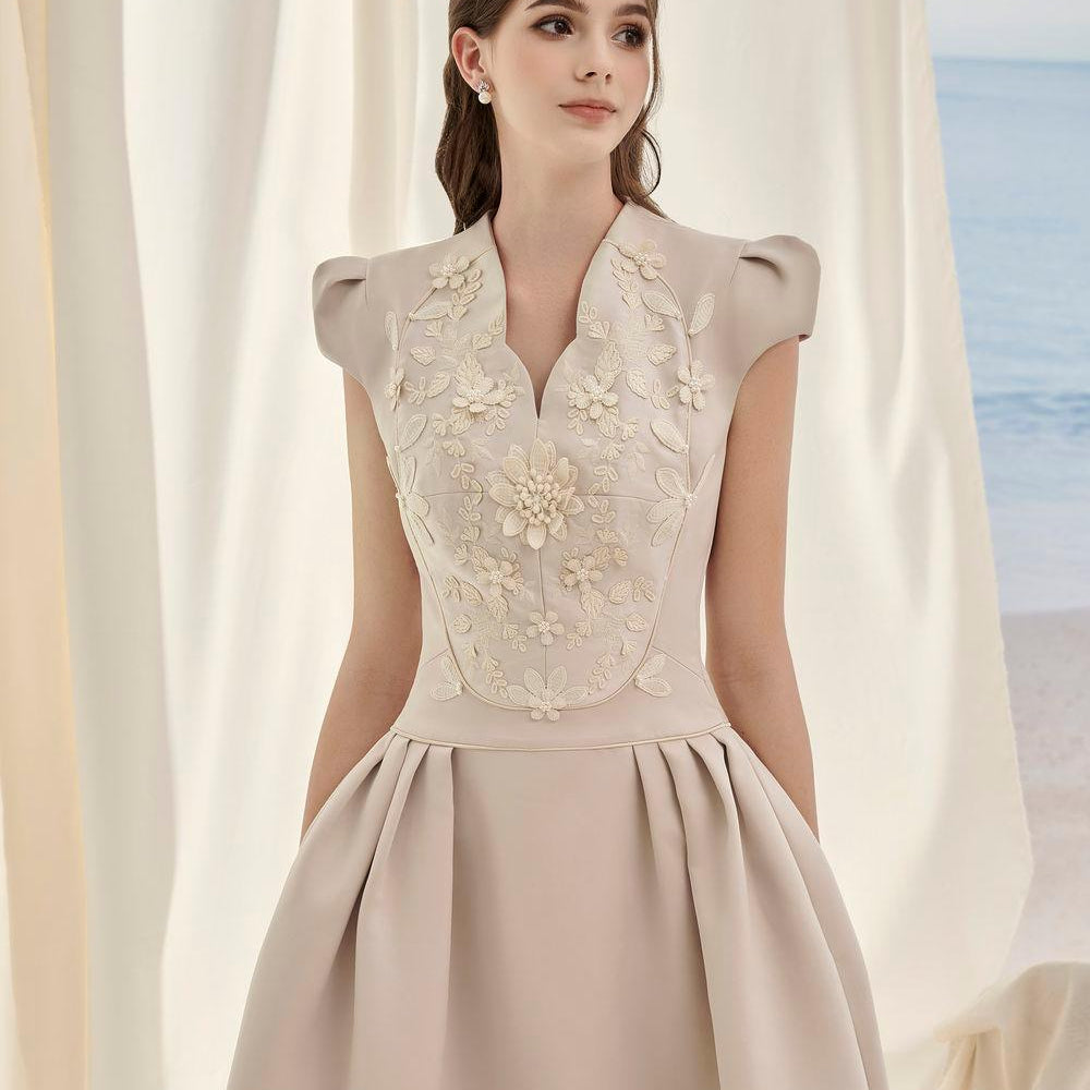 Jolie Ariadne A-line Puffy Sleeved Taffeta Midi Dress - MEAN BLVD