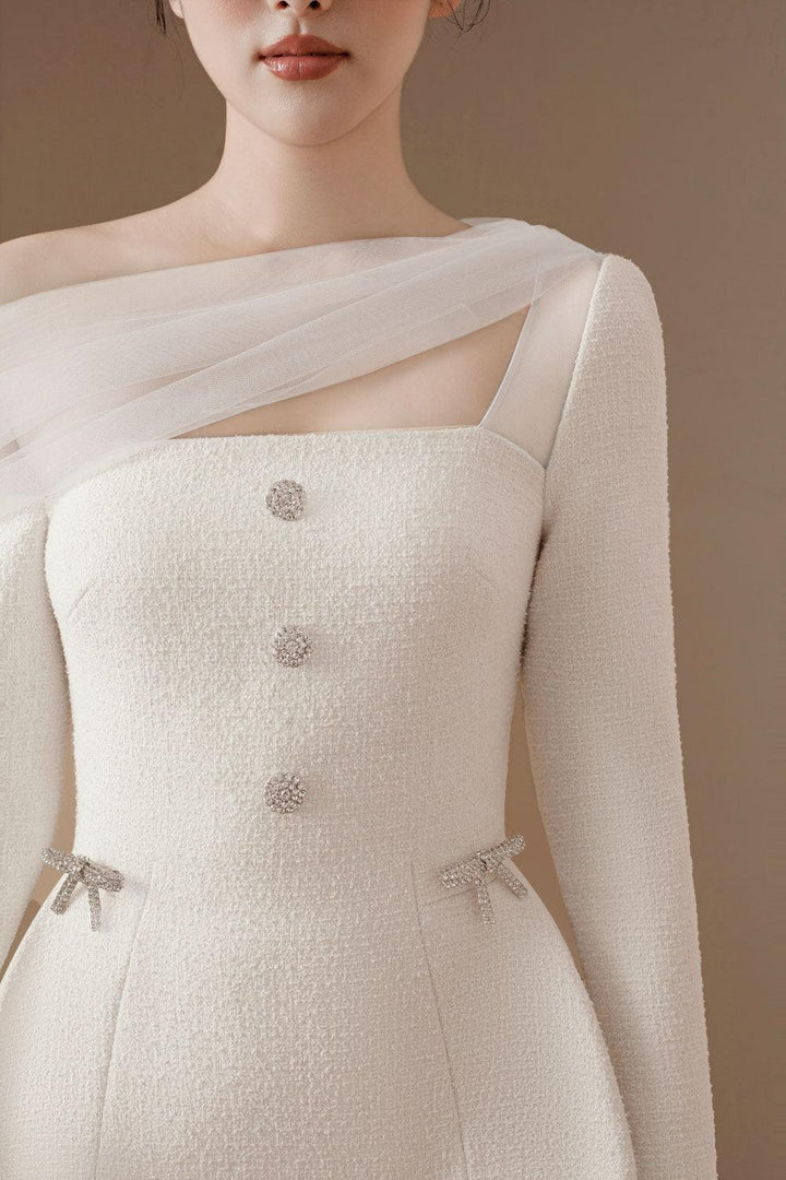Jolie Peplum Asymmetric Sleeved Tweed Top - MEAN BLVD