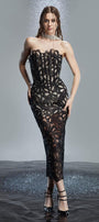 Jolie Strapless See-Through Lace Midi Dress - MEAN BLVD