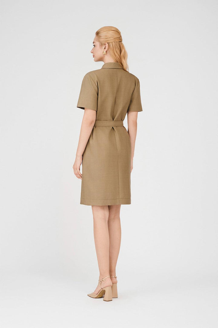 Jordan A-line Side Pleated Khaki Mini Dress - MEAN BLVD