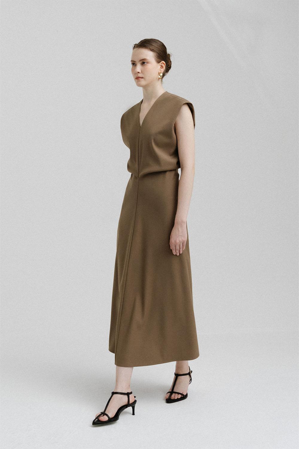 jordan midi dress Women's Jordan A-line V-Neck Polycotton Midi Dress S/M/L/Customize Brown Beige/Light Grey/Cream MEAN BLVD Brown Beige / Customize