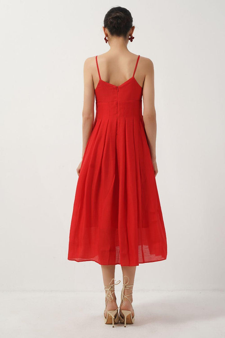 Josephine A-line Heart Neck Silk Midi Dress - MEAN BLVD