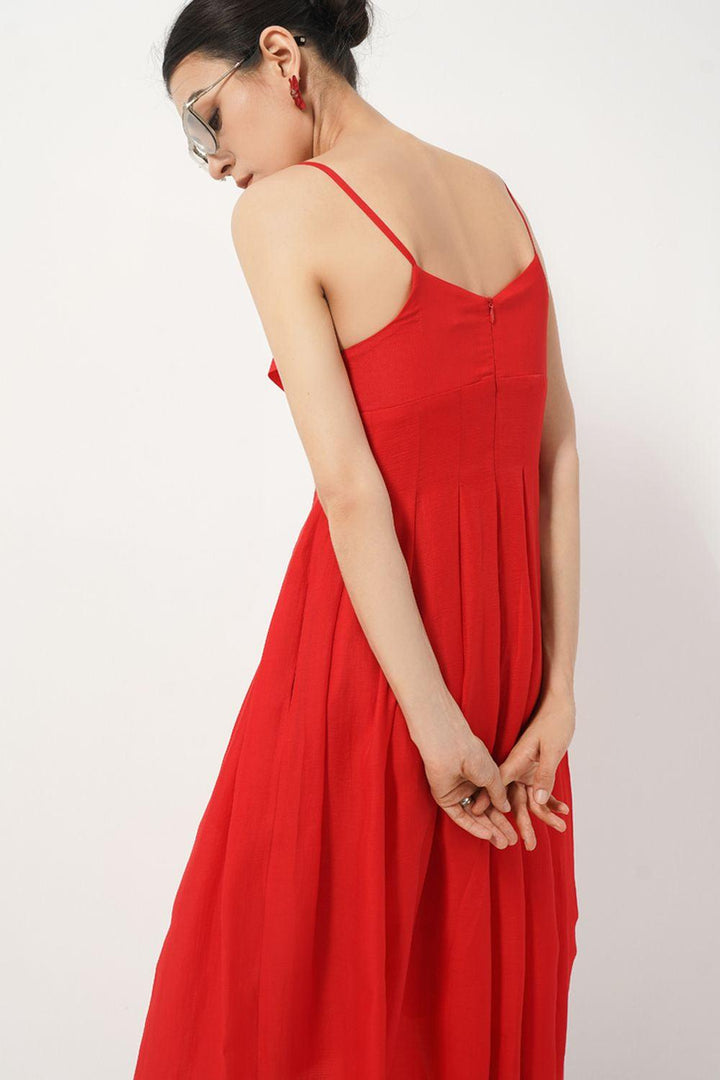 Josephine A-line Heart Neck Silk Midi Dress - MEAN BLVD