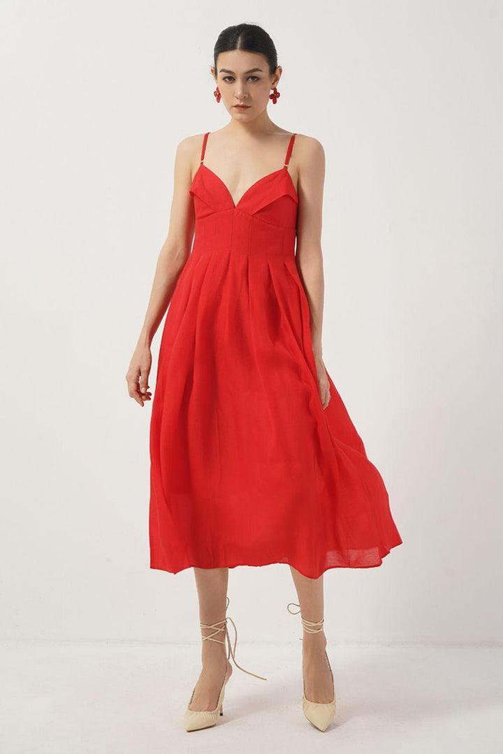 Josephine A-line Heart Neck Silk Midi Dress - MEAN BLVD