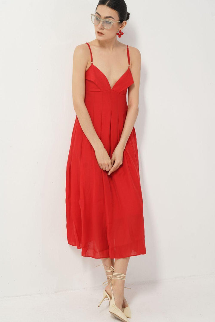 Josephine A-line Heart Neck Silk Midi Dress - MEAN BLVD