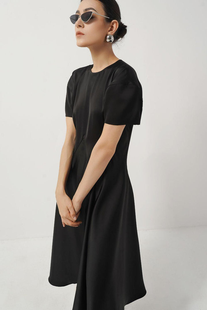 Josie A-line Short Sleeved Silk Midi Dress - MEAN BLVD