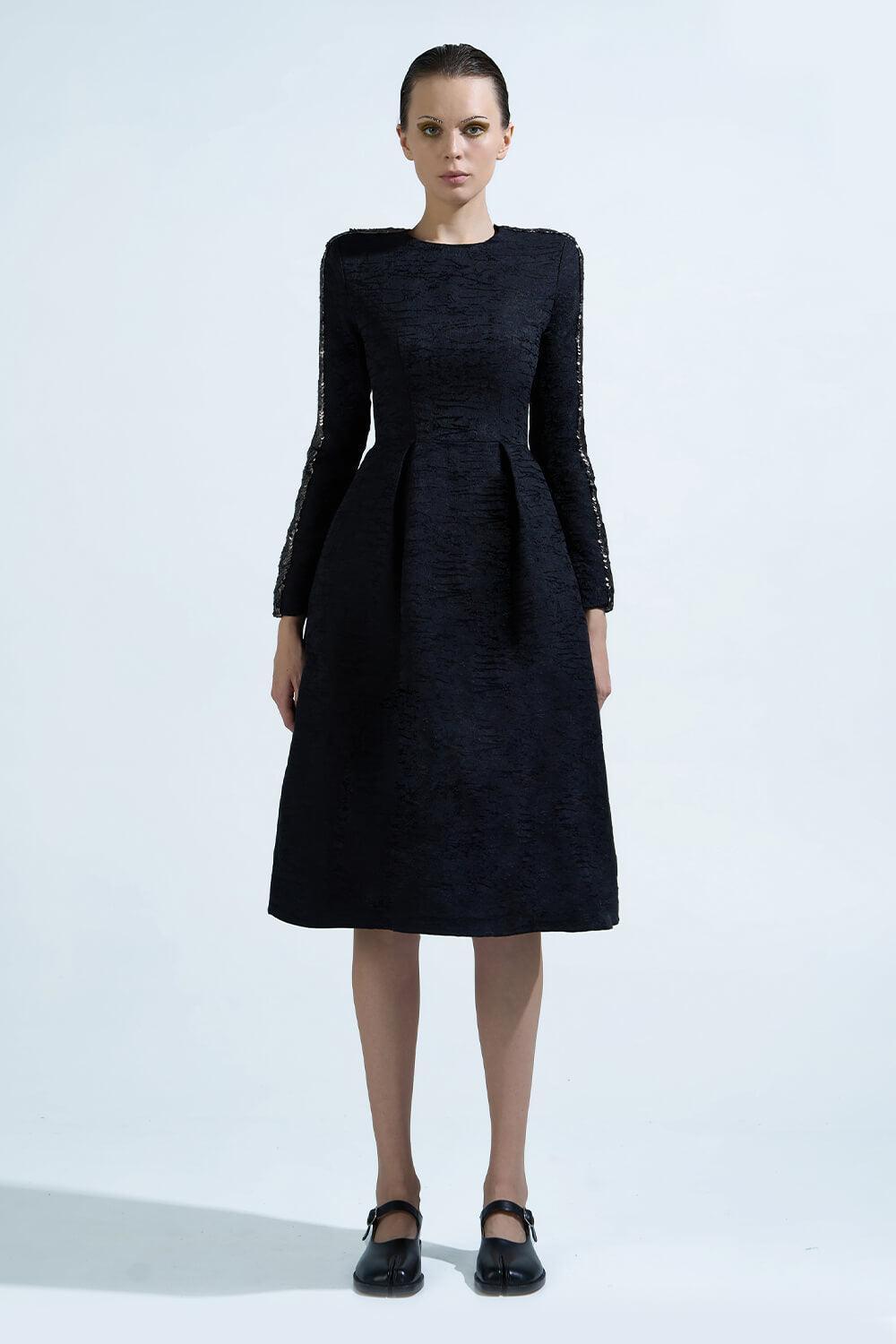 Journi A-line Long Sleeved Brocade Knee-length Dress - MEAN BLVD