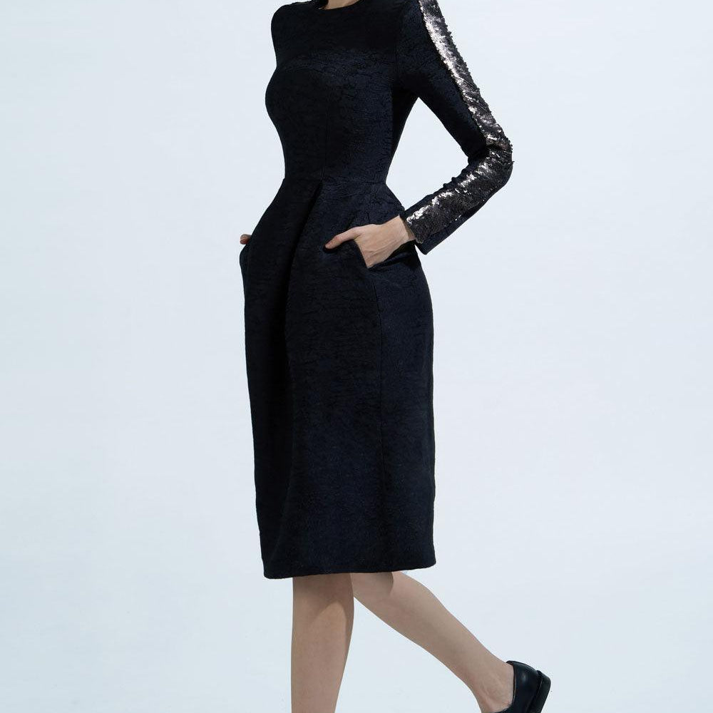 Journi A-line Long Sleeved Brocade Knee-length Dress - MEAN BLVD